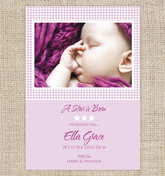 Printable Custom Baby Girl Custom Birth Announcement - Little Star Il_570xn