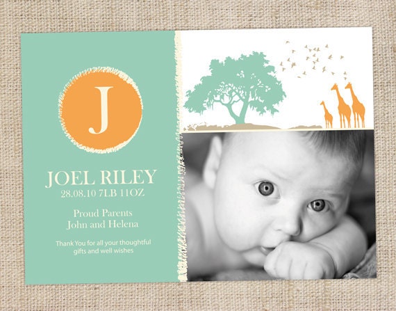 Printable Custom Baby Boy Birth Announcement - Baby Safari Il_570xn