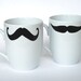 Mustache Coffee Mugs - WHITE - set of Two - select from eight different styles
