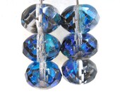 Iridescent blue faceted bead earrings