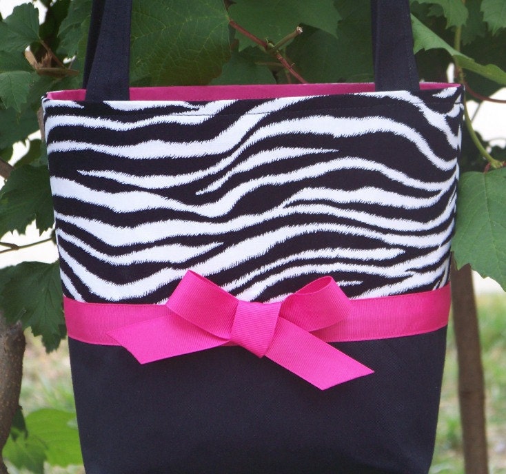 Zebra Print, Black and Hot Pink Small Bag, Purse, Tote, Little Girls Purse