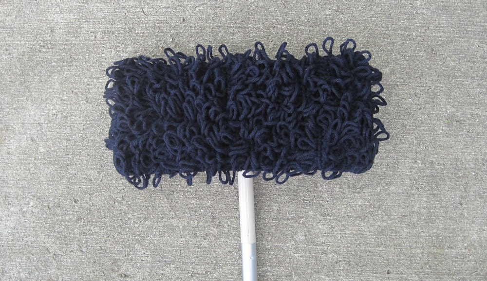 Crocheted Navy Blue Floor Duster Cover for Swiffer-Type Floor Duster