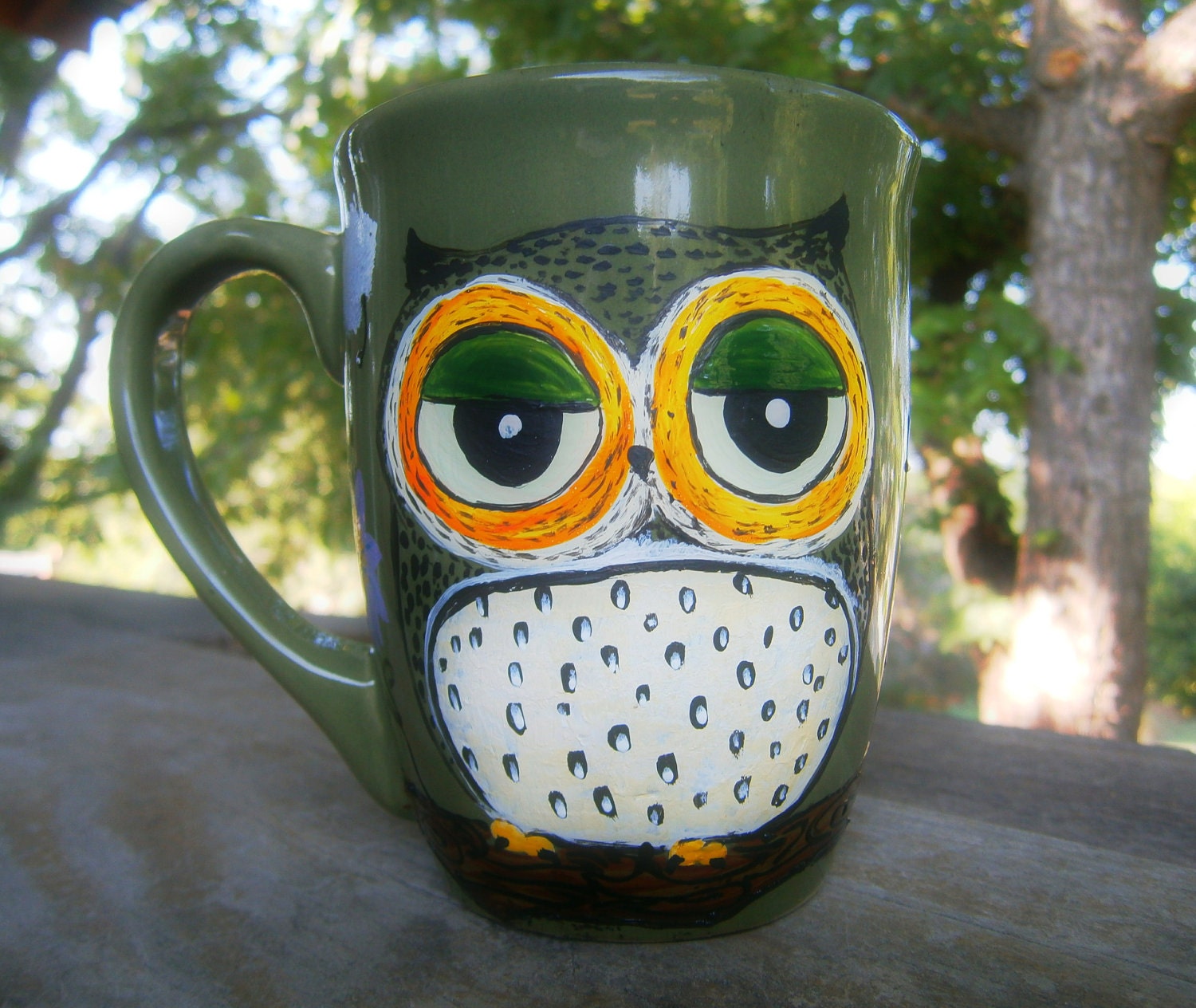 Green Owl - Blue Owl - Handpainted Mug