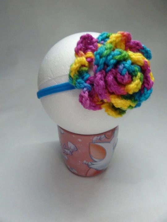 Multicolored Headband with flower Crochet    Elastic band