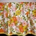 1960s Vintage Valance / Curtains . Mod Floral Designer Fabric . Pink Orange and Avocado Green . Flat PomPom Trim