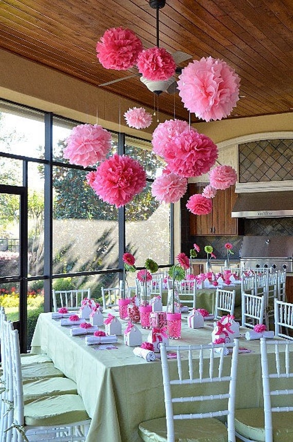 16 Tissue Pom Poms- Barbie Party