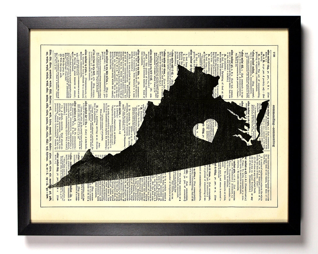 Virginia State Map Dictionary Book Print Upcycled Book Art Upcycled Vintage Book Print Antique Dictionary Buy 2 Get 1 FREE