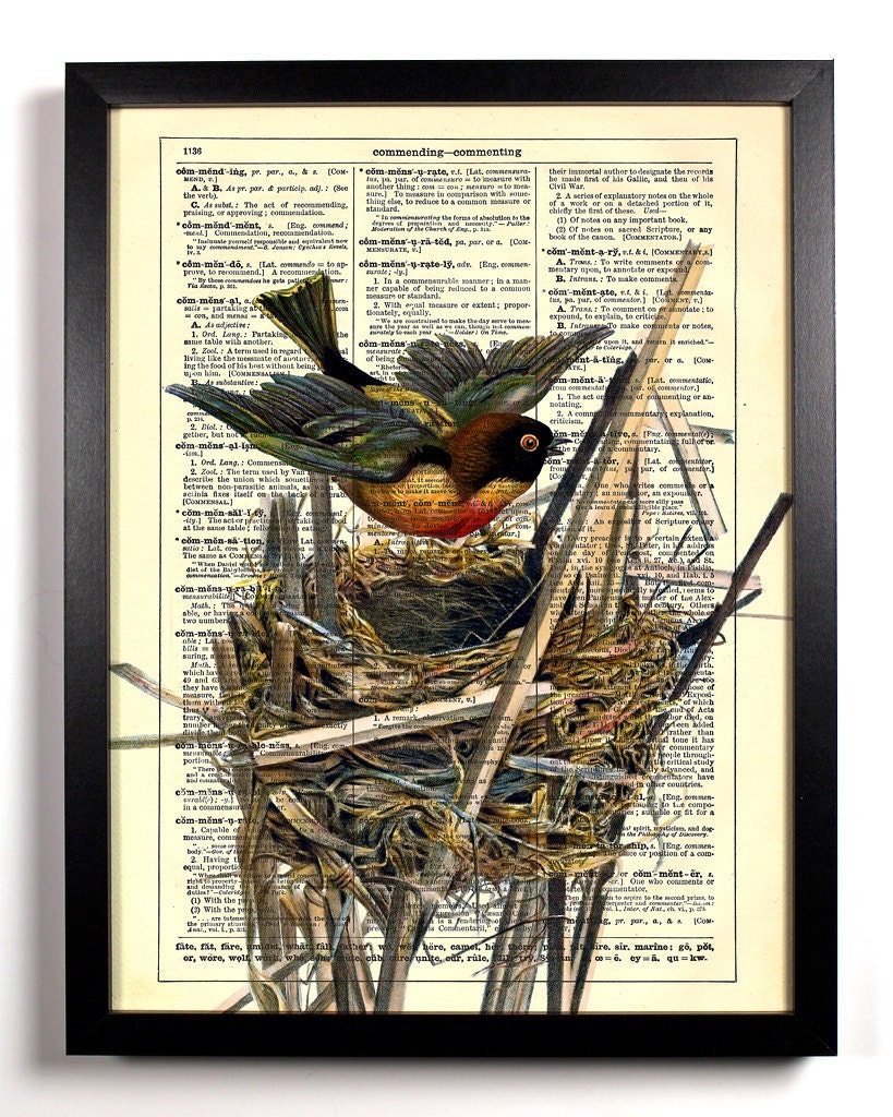 Over The Cuckoo's Nest Upcycled Dictionary Art Vintage Book Print Recycled Vintage Dictionary Page Buy 2 Get 1 FREE