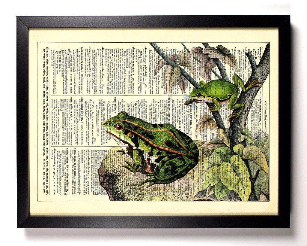 Being Green Frog Amphibian Repurposed Book Upcycled Dictionary Art Vintage Book Print Recycled Vintage Dictionary Page Buy 2 Get 1 FREE