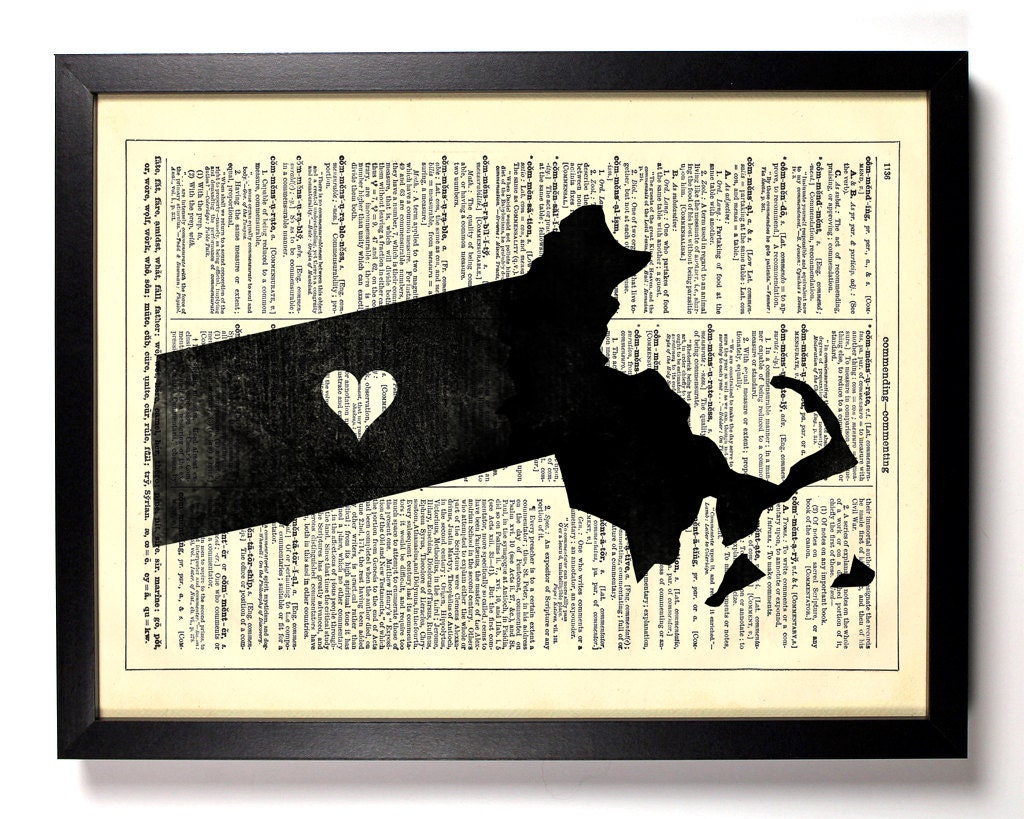 Massachusetts State Dictionary Book Print Upcycled Book Art Upcycled Vintage Book Print Antique Dictionary Buy 2 Get 1 FREE