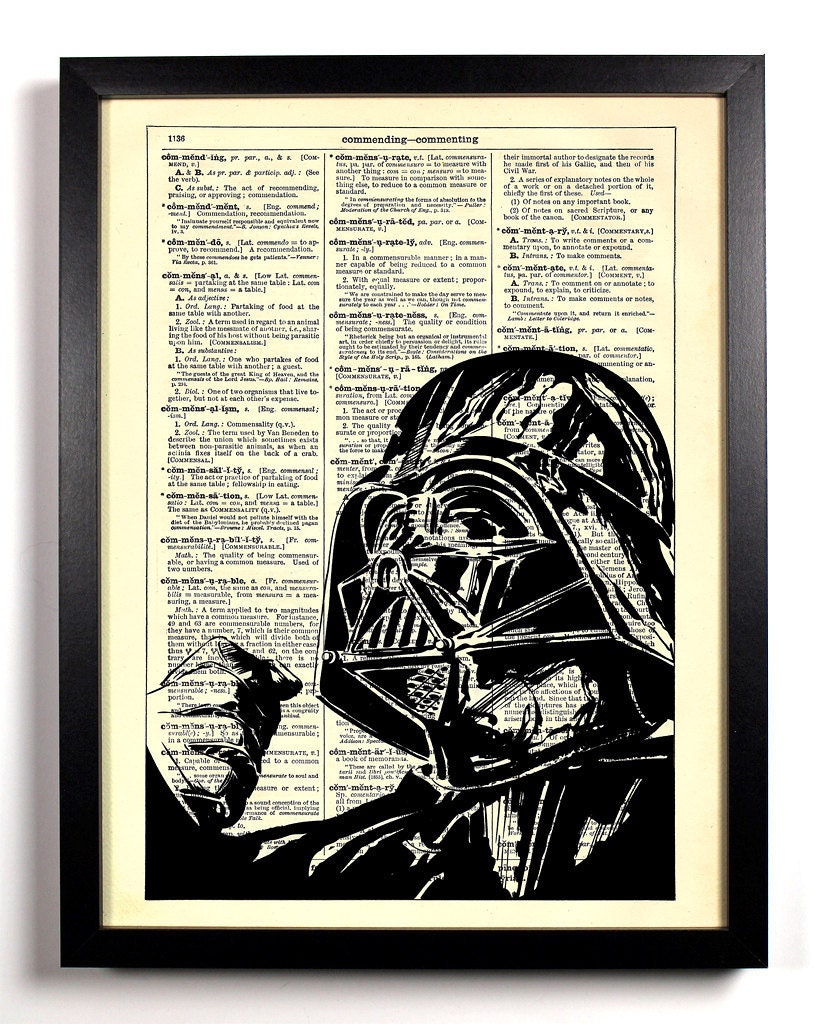 Star Wars Darth Vader Repurposed Book Upcycled Dictionary Art Vintage Book Print Recycled Vintage Dictionary Page Buy 2 Get 1 FREE