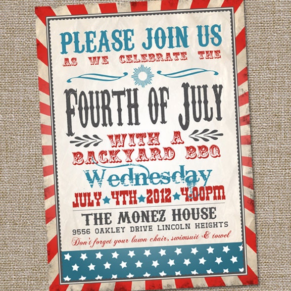 Retro Vintage Fourth of July Inviation