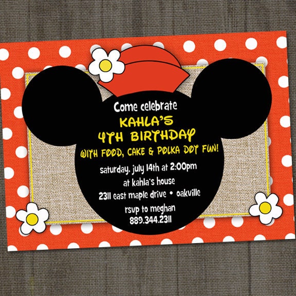 Retro Minnie Mouse Printable Birthday Party Invitation