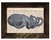 Vintage Book Print Dictionary or Encyclopedia Page Print- Book print Lavender Octopus Print on Vintage Book art