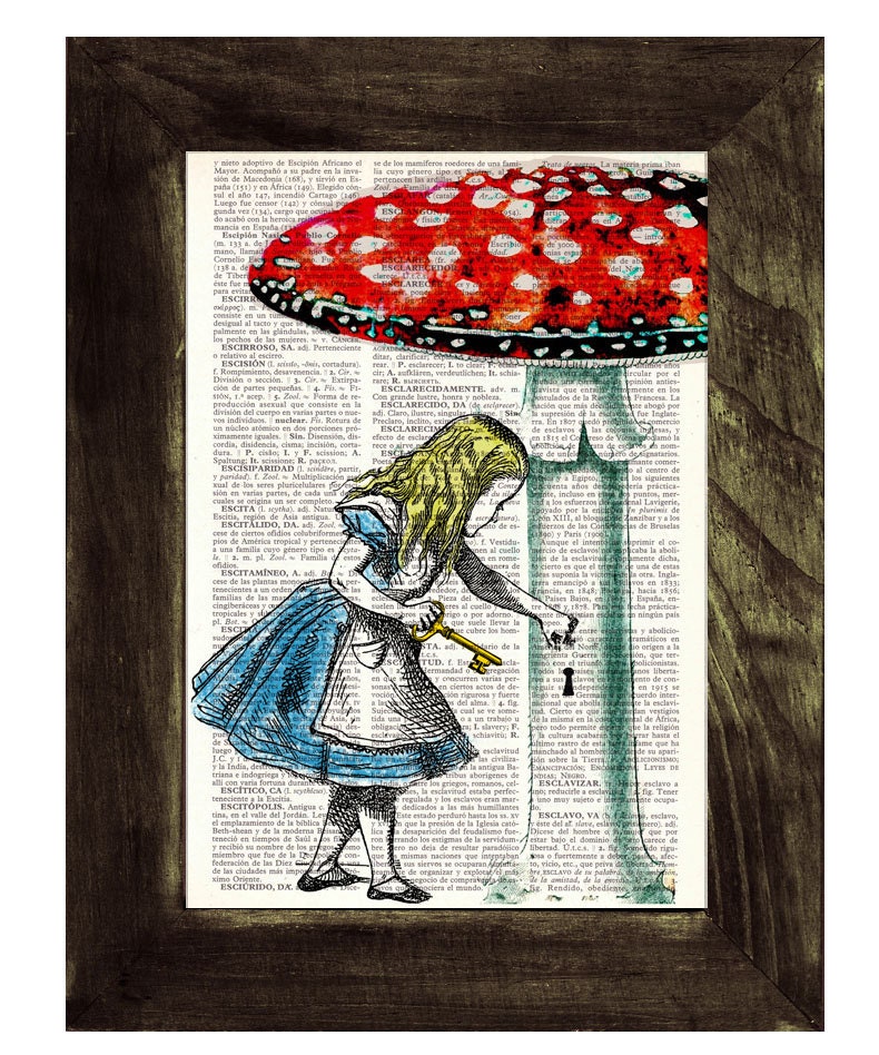 Alice in wonderland Alice in Prrintland Going home- Alice in Wonderland Collage Print on Vintage Dictionary Book art