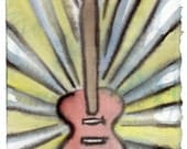 Little Red Guitar - Original watercolor and ink painting