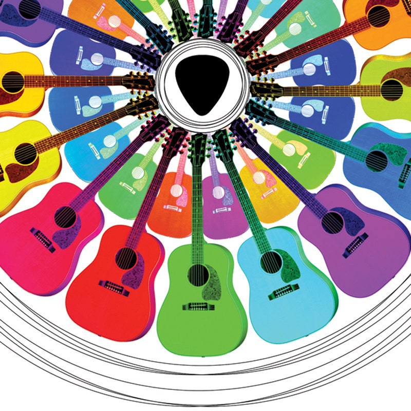 Acoustic Guitar Art Print - "Pick a Color" Circle Within A Square Design featuring a Gibson J-45 - 13 x13