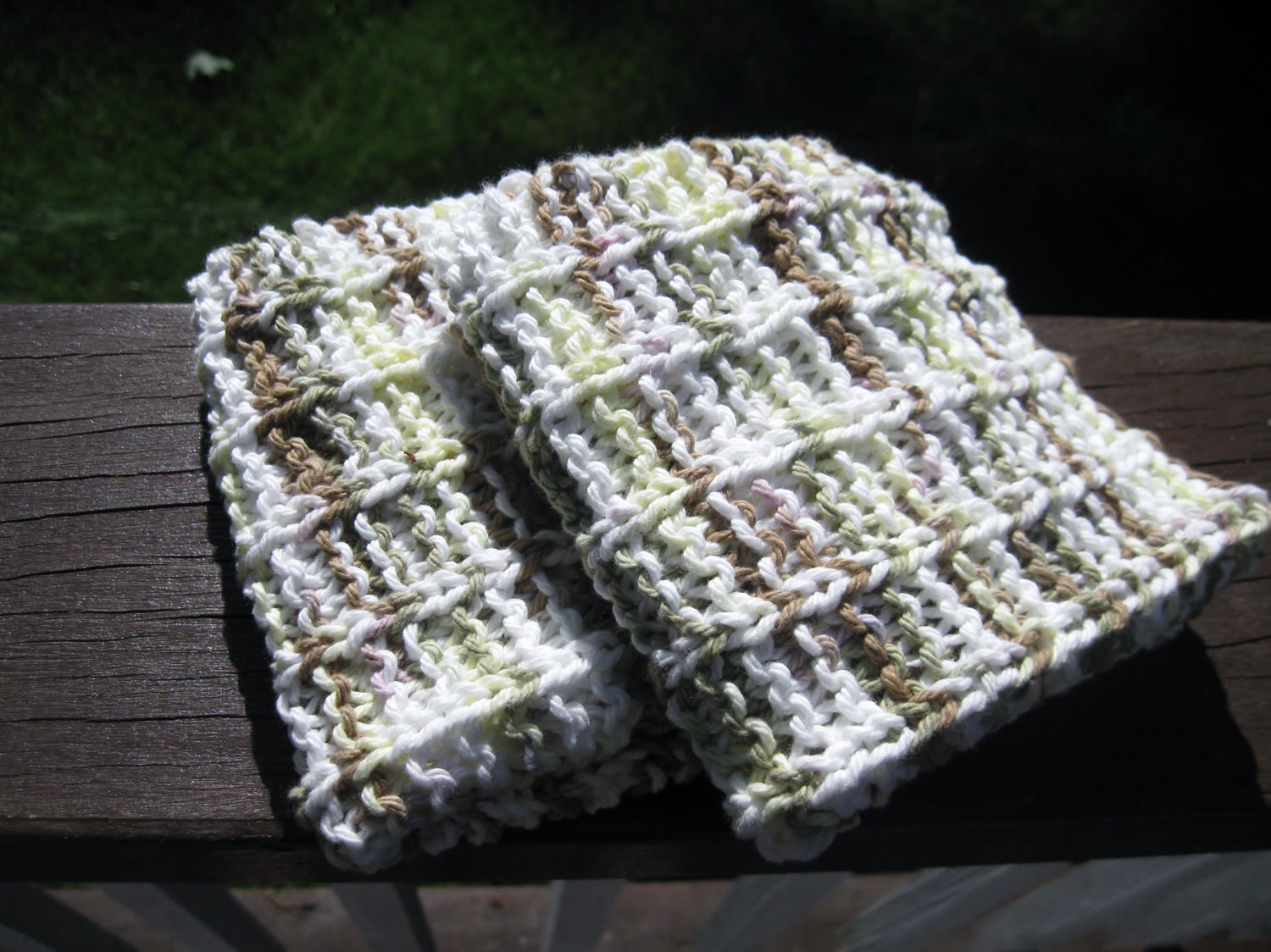 Cotton Knit Dishcloths Moss Green Ivory