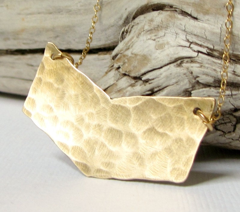 Small Chevron Necklace Gold Brass Hammered 14K Geometric
