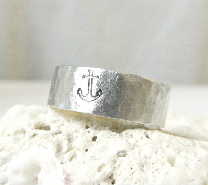 Anchor Ring- Silver Hammered Band Ring