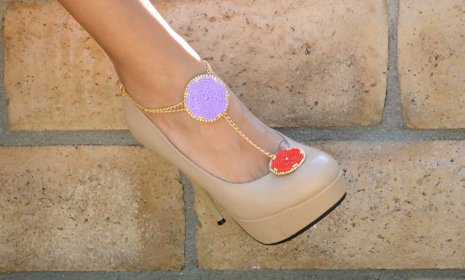 shoe clip and anklet purple and red colorblock