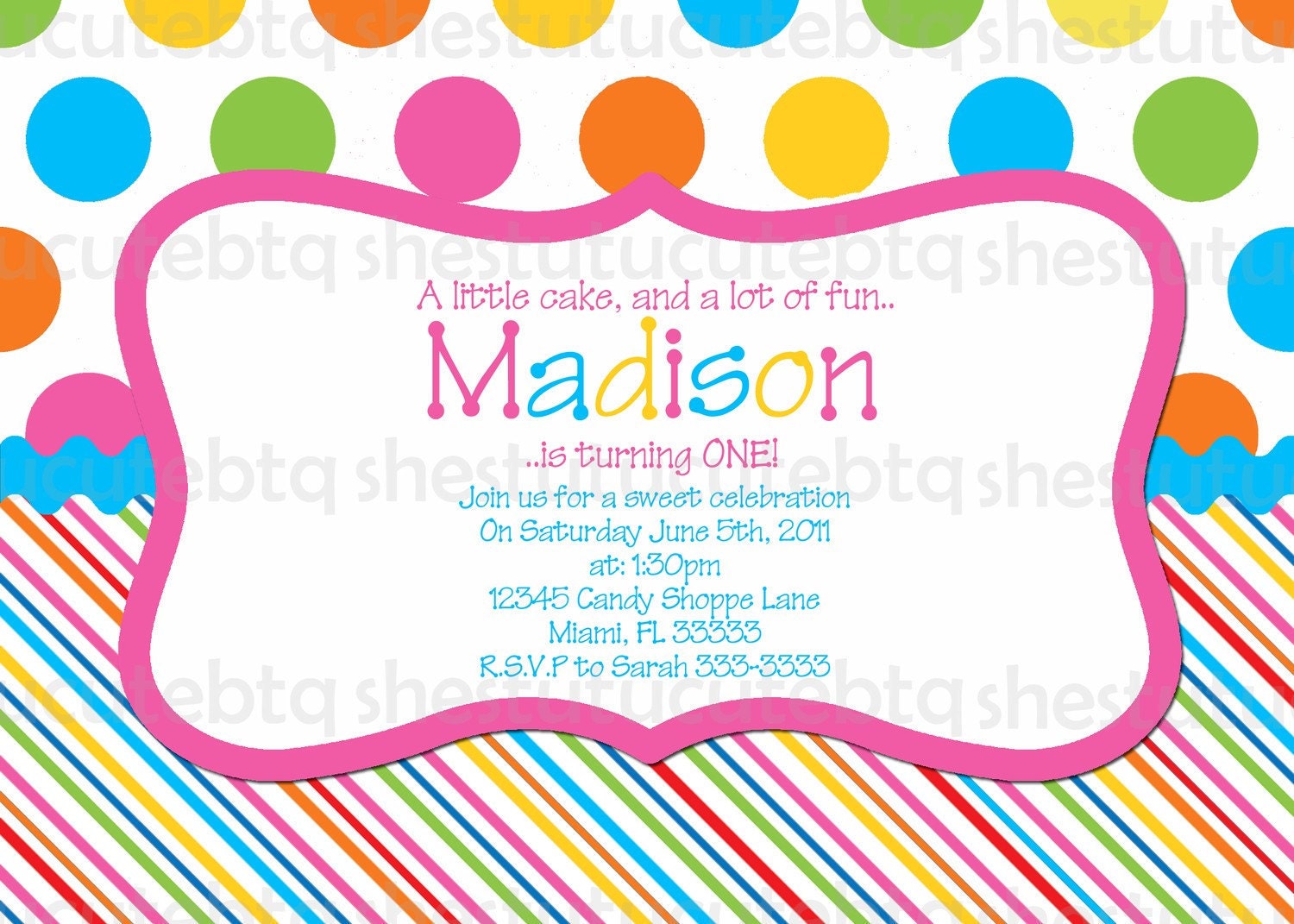 Stripes & Polka Dots Birthday Invitation Digital File YOU-PRINT Il_170x135