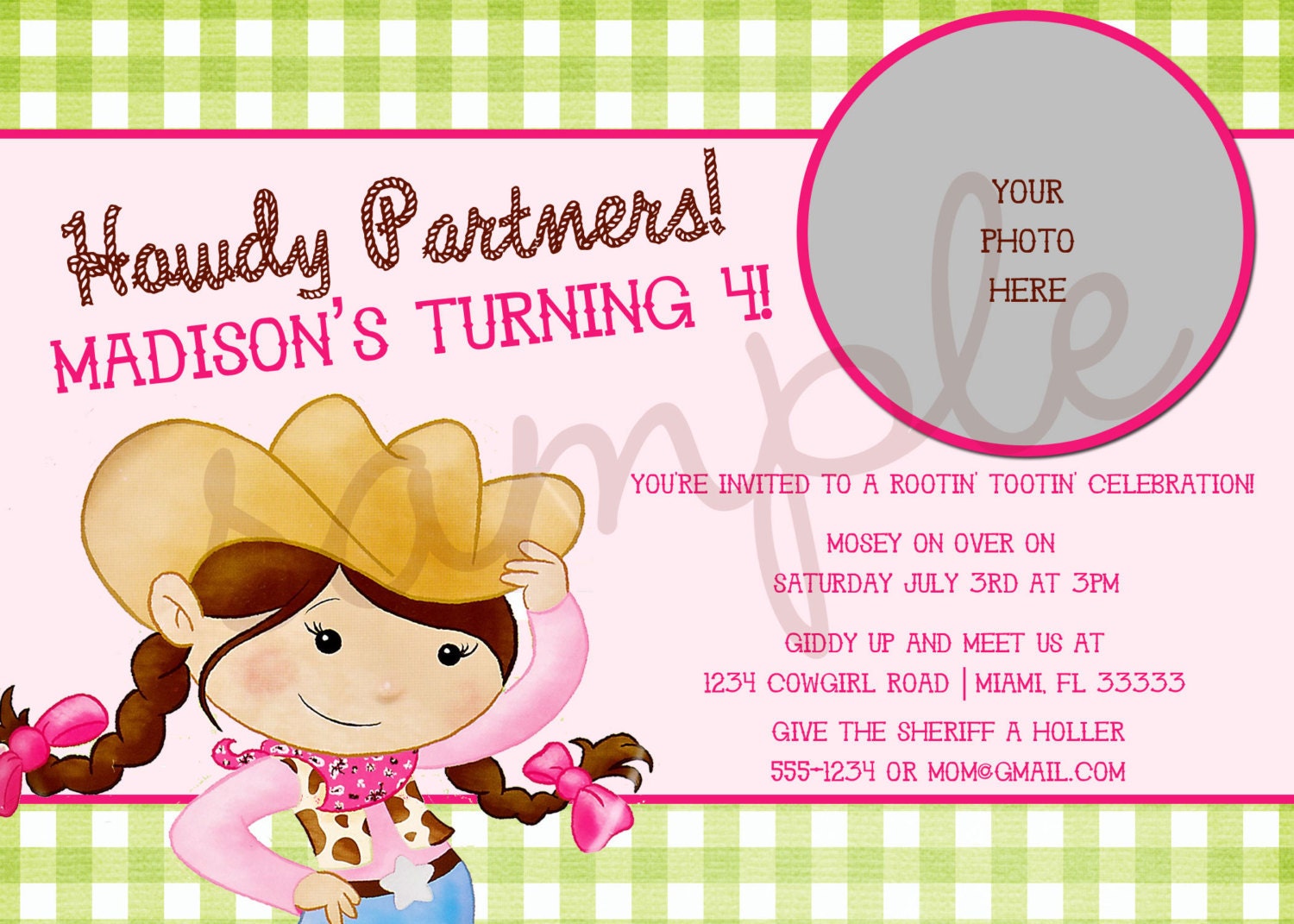 Pink Cowgirl Birthday Invitation Digital File YOU-PRINT Il_170x135