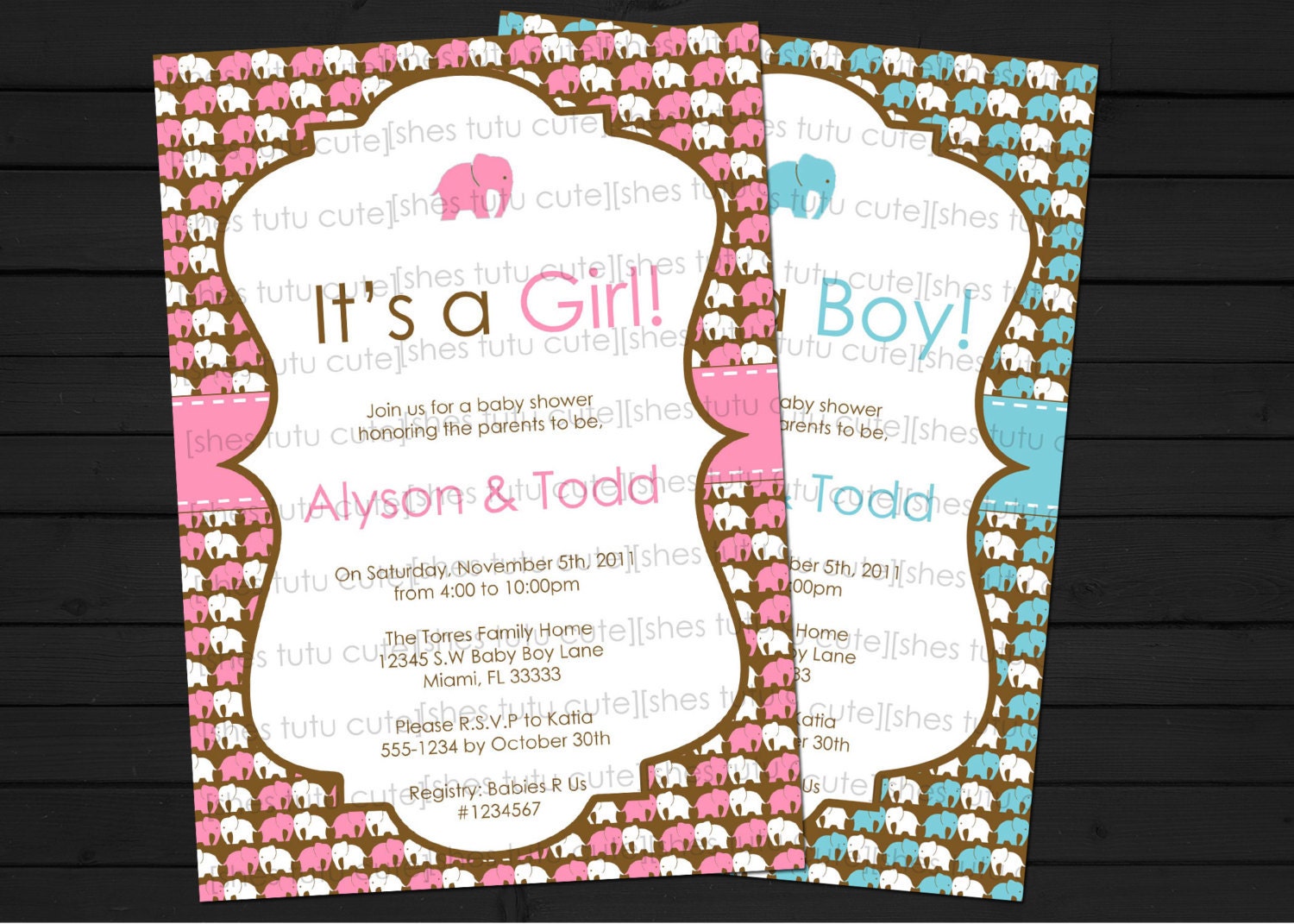 Baby Shower Modern Elephant Theme Invitation Digital File YOU-PRINT Il_170x135