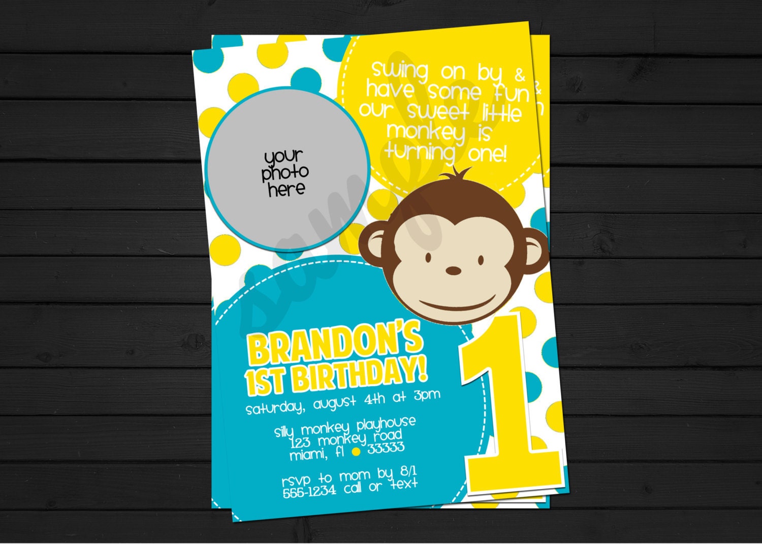 Mod Monkey Boy Birthday Invitation Digital File YOU-PRINT Il_570xn