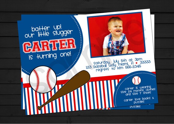 Baseball Little Slugger Birthday Invitation Digital File YOU-PRINT Il_570xn