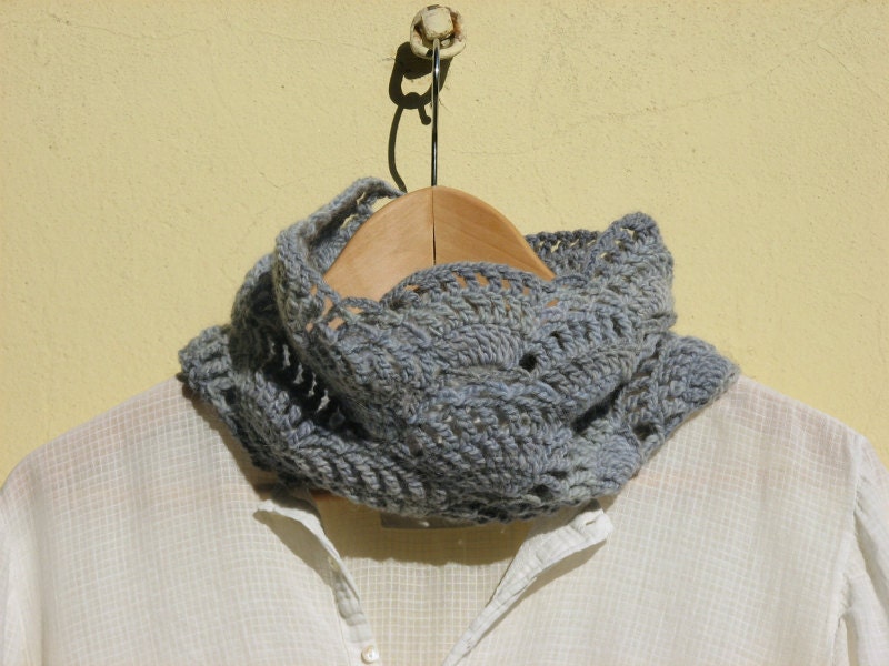 Spring lace scarf - Dusty blue- Crochet Neck warmer - Luxury wool - heather light blue - mother day gift