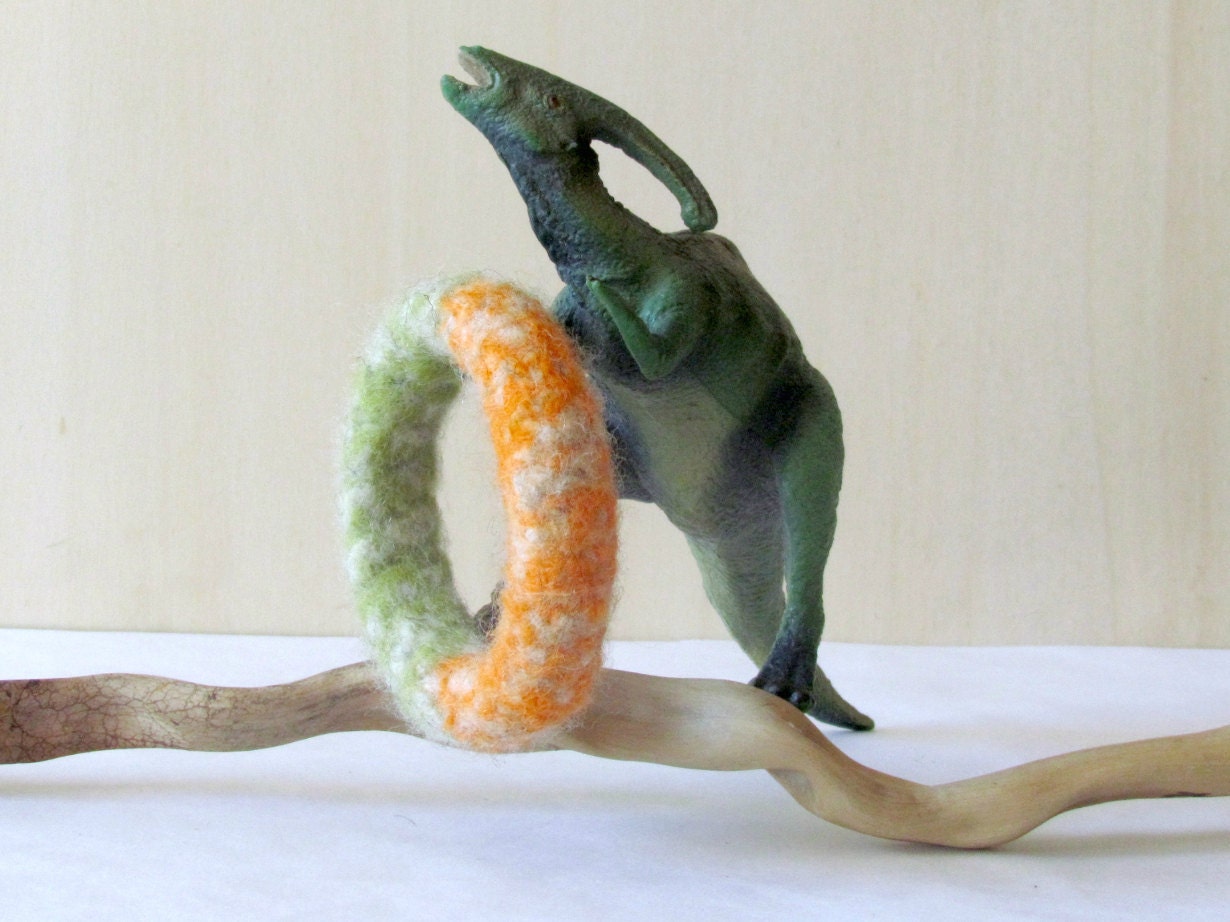 Orange Green Felted chunky bangles - organic wool