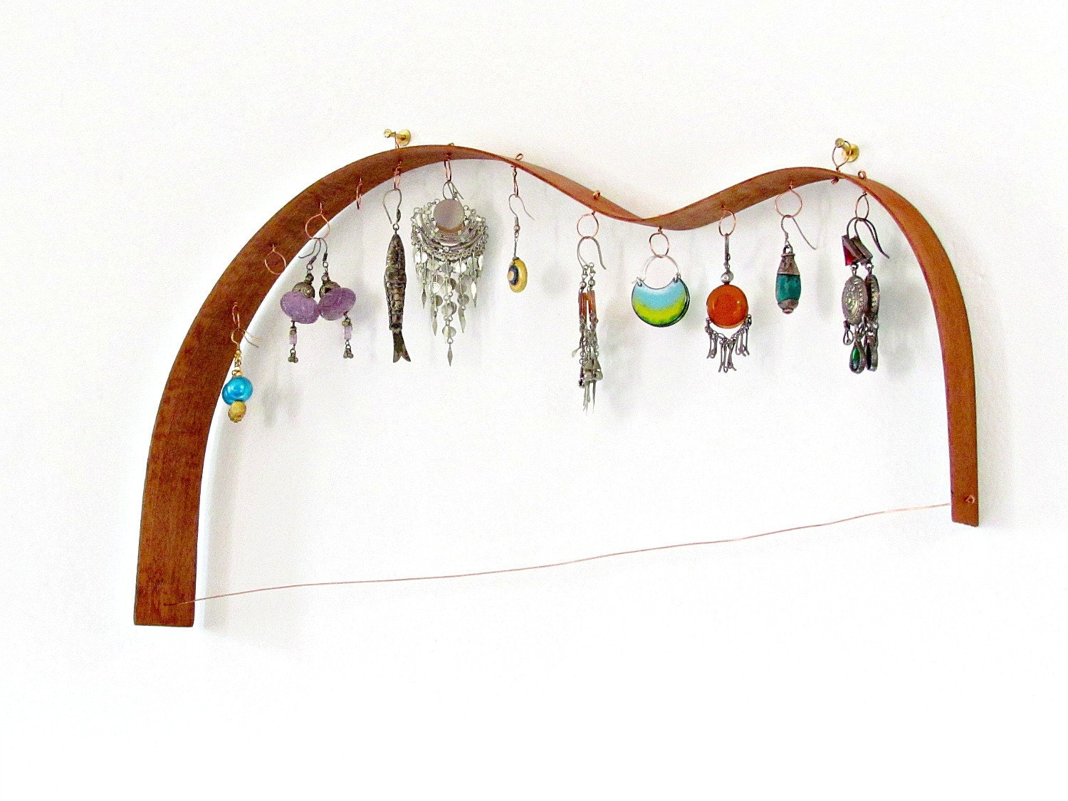 Earrings rack - Mahogany guitar shaped - upcycled eco friendly