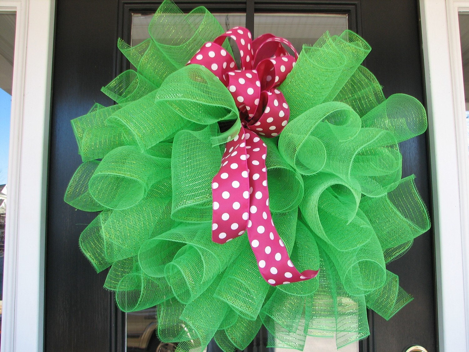 Custom for Molly - Kelly Green with Pink Polka Dot