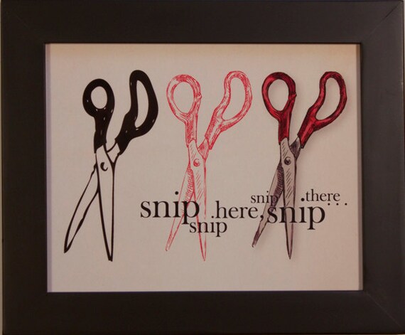 Scissors, typography, vintage, red 10" x 8" Giclee Print from Original Illustration