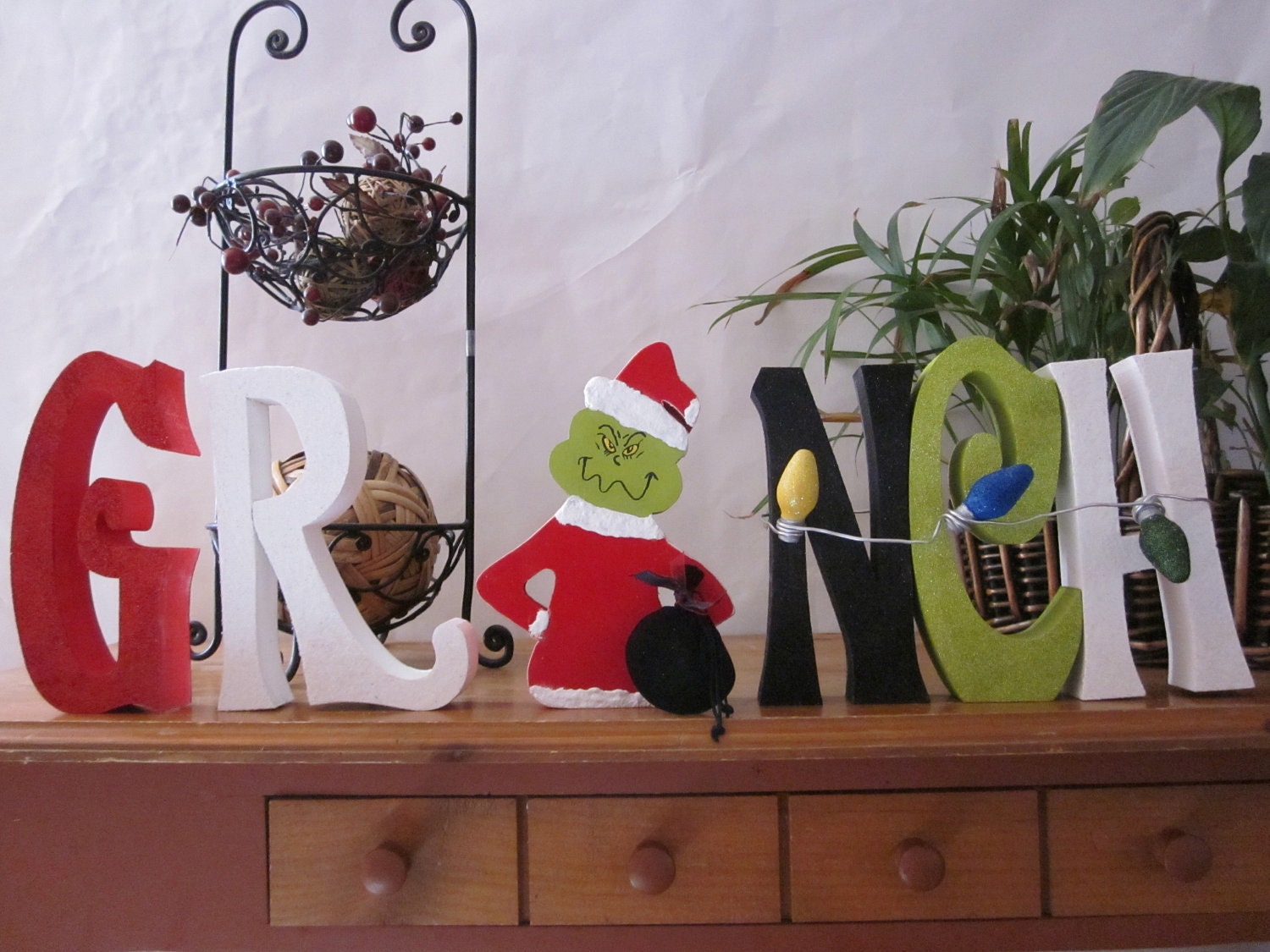 Grinch Party Decor Grinch wood letters. Hand painted glitter Christmas blocks signs shelf mantel. Holiday sesonal home decor