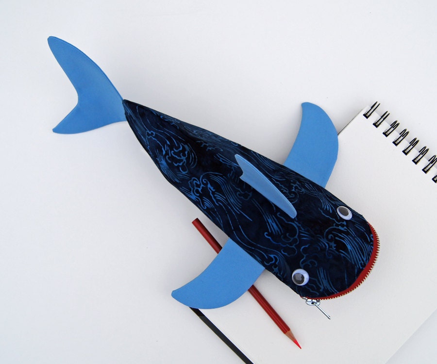 CLEARANCE Shark Pencil Case Geeky Cool Gift for Guys - Shark Bag for Kids - fun desk accessory: Twilight Waves Shark Bite, ready to ship