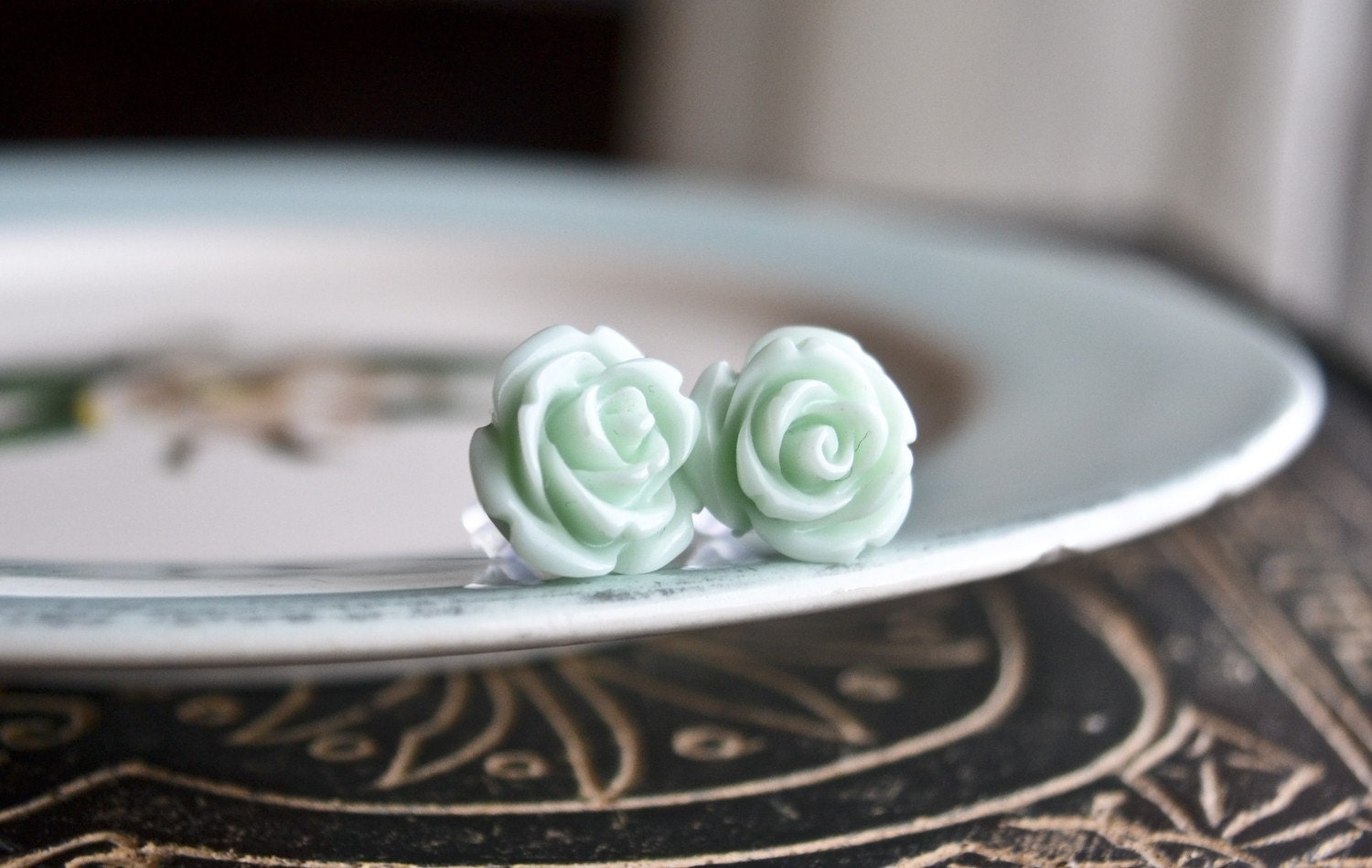 Rose Earrings- Mint
