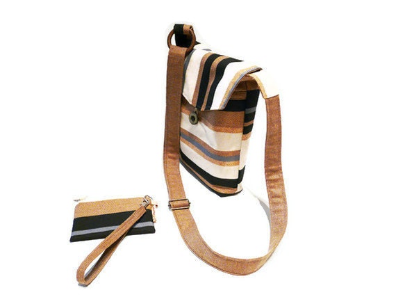 Cross body bag and purse Beige brown blue Shoulderbag