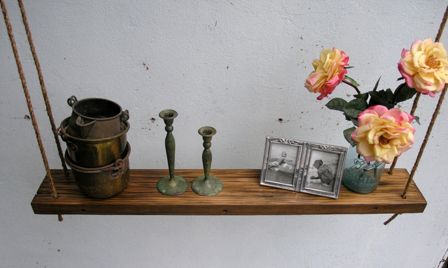 Rustic Hanging Oak Accent Shelf made with lumber from an 1860/70's Gold Mine Camp in the Eastern Sierra Nevada Mountains