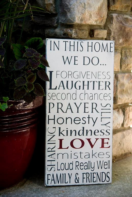 In This Home We Do...Family Rules/Values Typography Sign- Distressed-Hand Painted