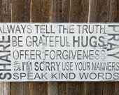 Family Rules Sign / Horizontal - Subway Art Sign - White / Black