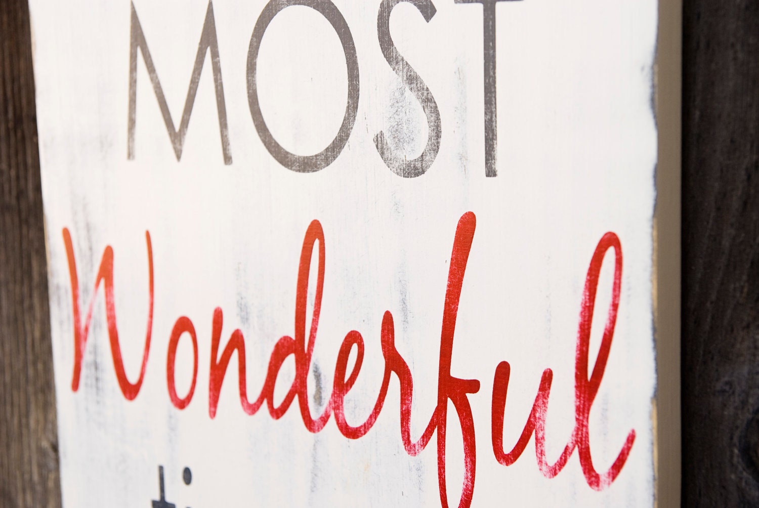The Most Wonderful Time of the Year Distressed Typography Word Art Sign