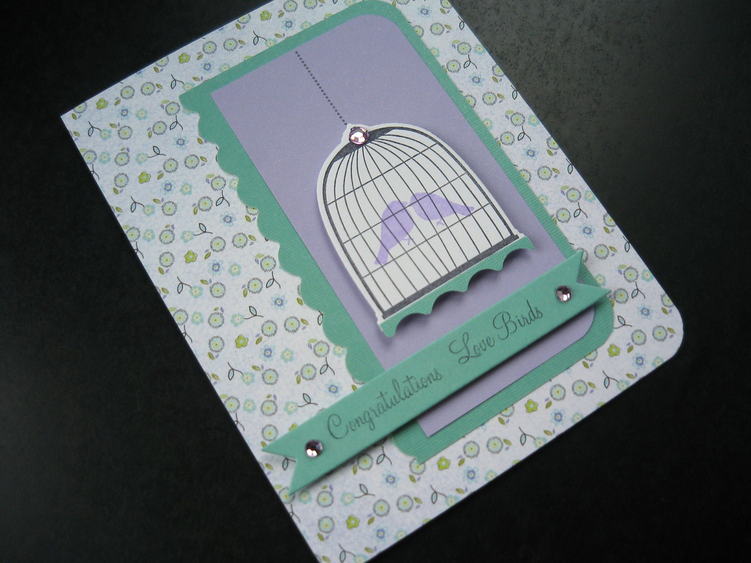 Congratulations Engagement Card Anniversary Wedding Greeting Love Birds Pastels Floral