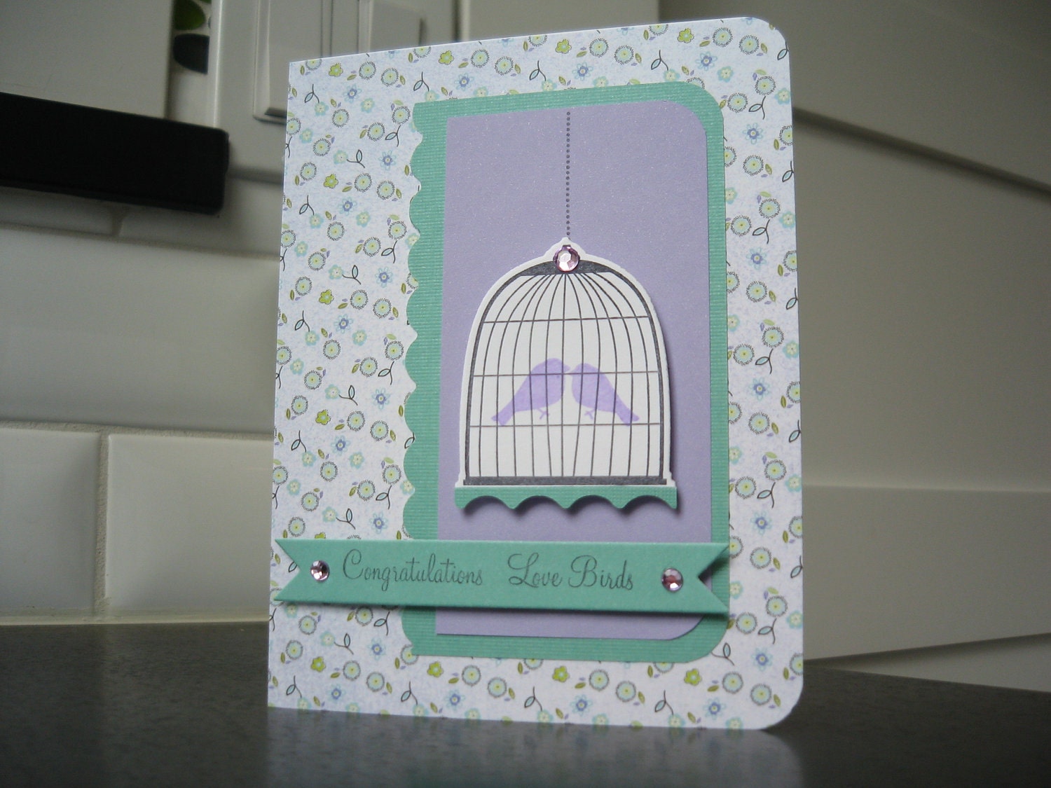 Congratulations Engagement Card Anniversary Wedding Greeting Love Birds Pastels Floral
