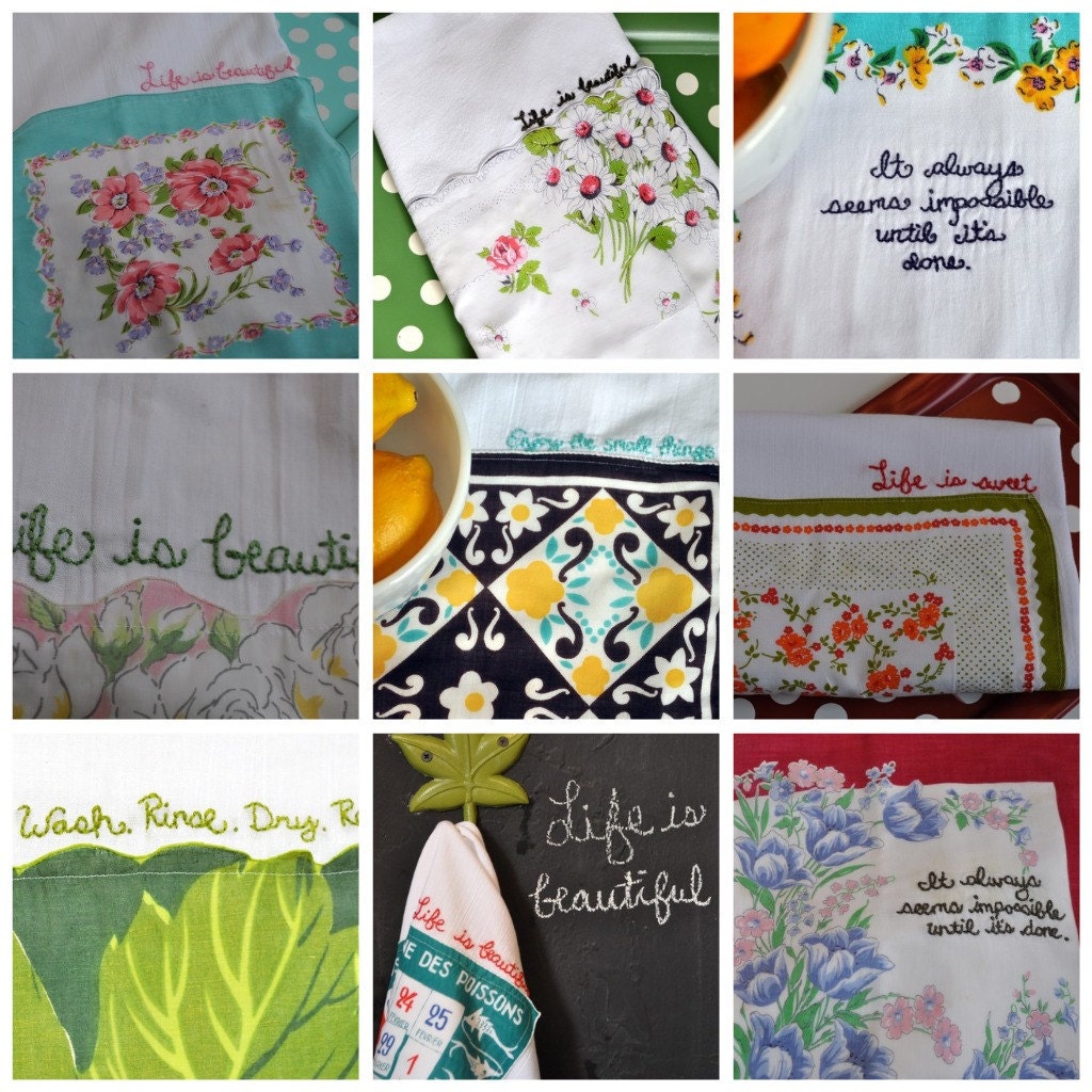 Custom Embroidered Hankie Dish Towel