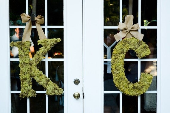 set of two 24 inch moss covered wedding monogram letters