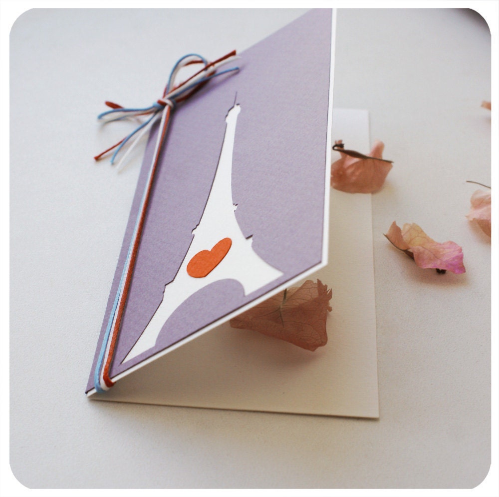 From Paris with love- papercut greeting card - 3x6 inches