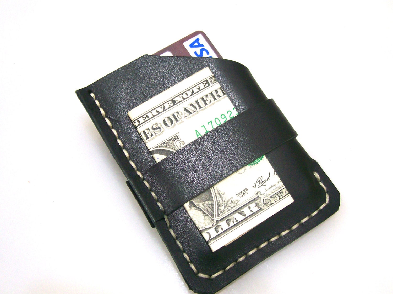 Leather Wallet- Men Wallet- Leather Card Holder- Slim Vertical Wallet- Black-Free Monogramming-Handmade