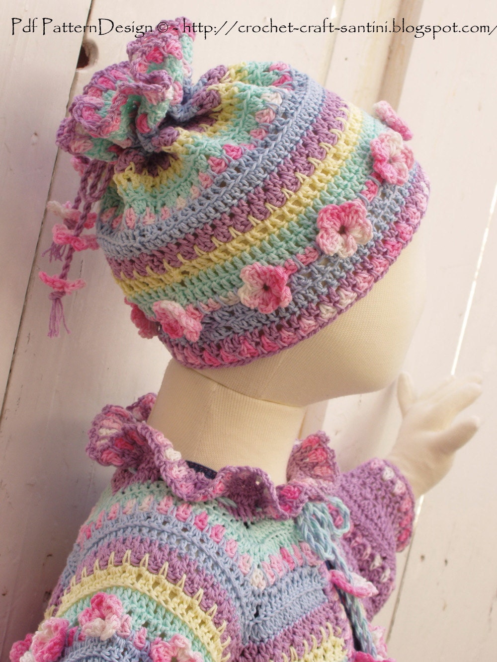 Hat with Roses - Baby to Adult sizes - Crochet Pattern - Instant Download